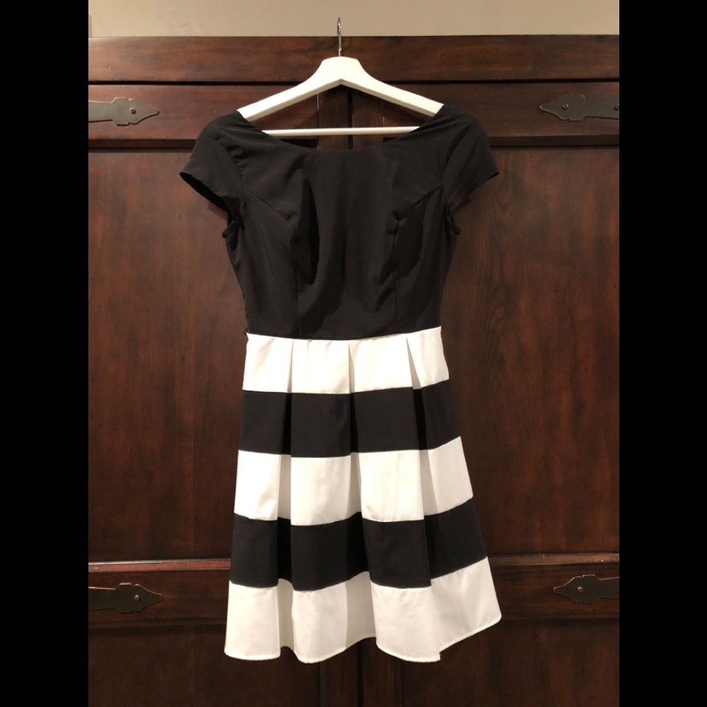 Classy Black and White Dress with Belt